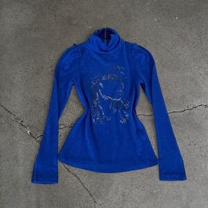 Y2K Royal Blue Cashmere Embellished Sweater